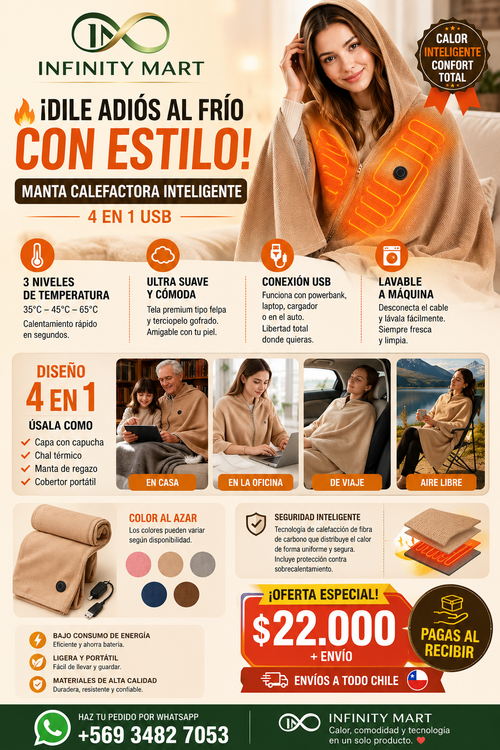 Manta Calefactora Eléctrica Carga USB