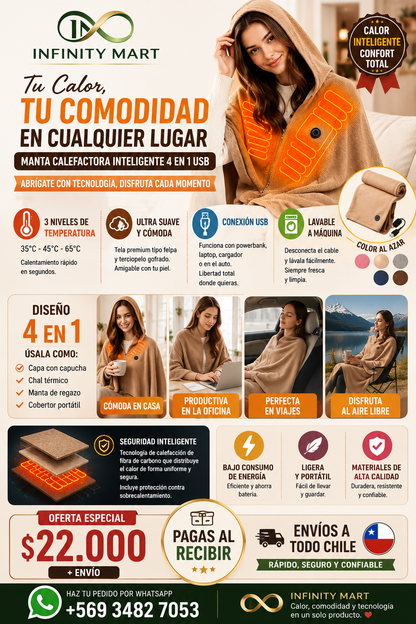 Manta Calefactora Eléctrica Carga USB
